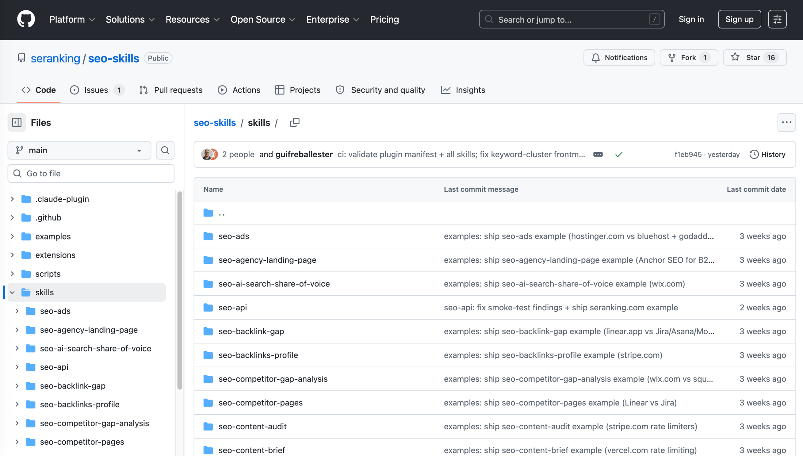 Die SEO-Skills von SE Ranking auf GitHub GitHub-Repository mit den SEO-Skills von SE Ranking für Claude