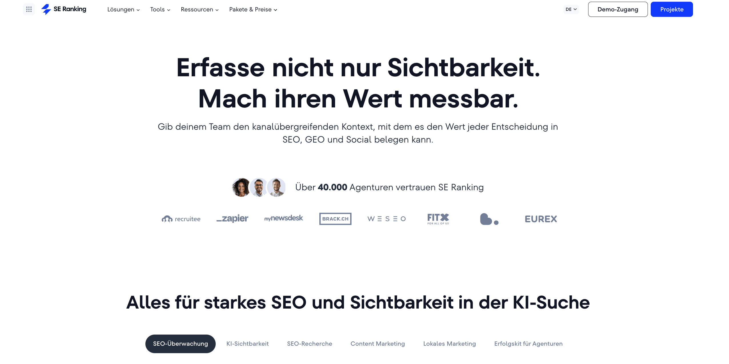 Die Startseite von SE Ranking Die Homepage von SE Ranking