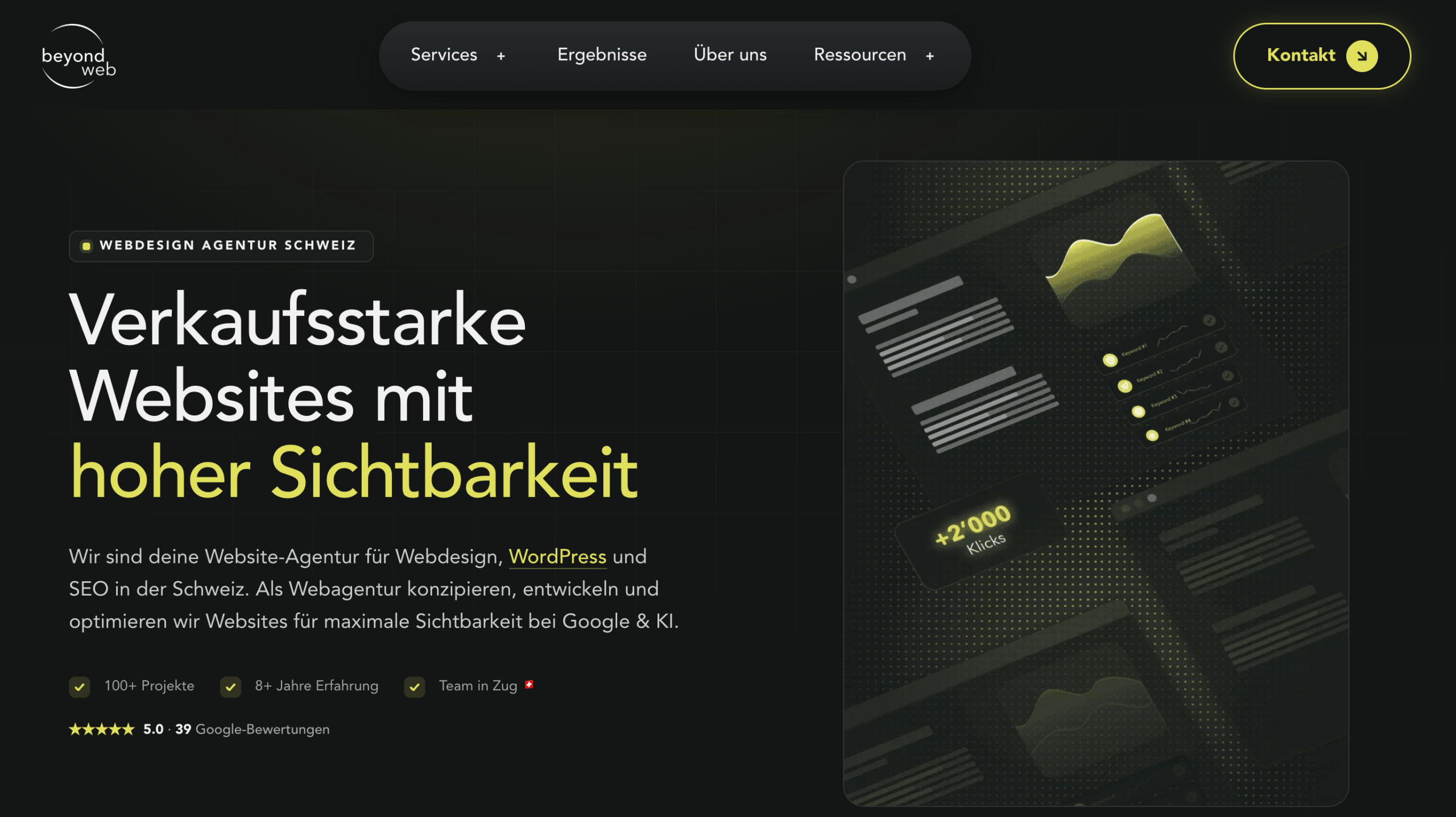 Beyondweb Screenshot der Beyondweb Startseite