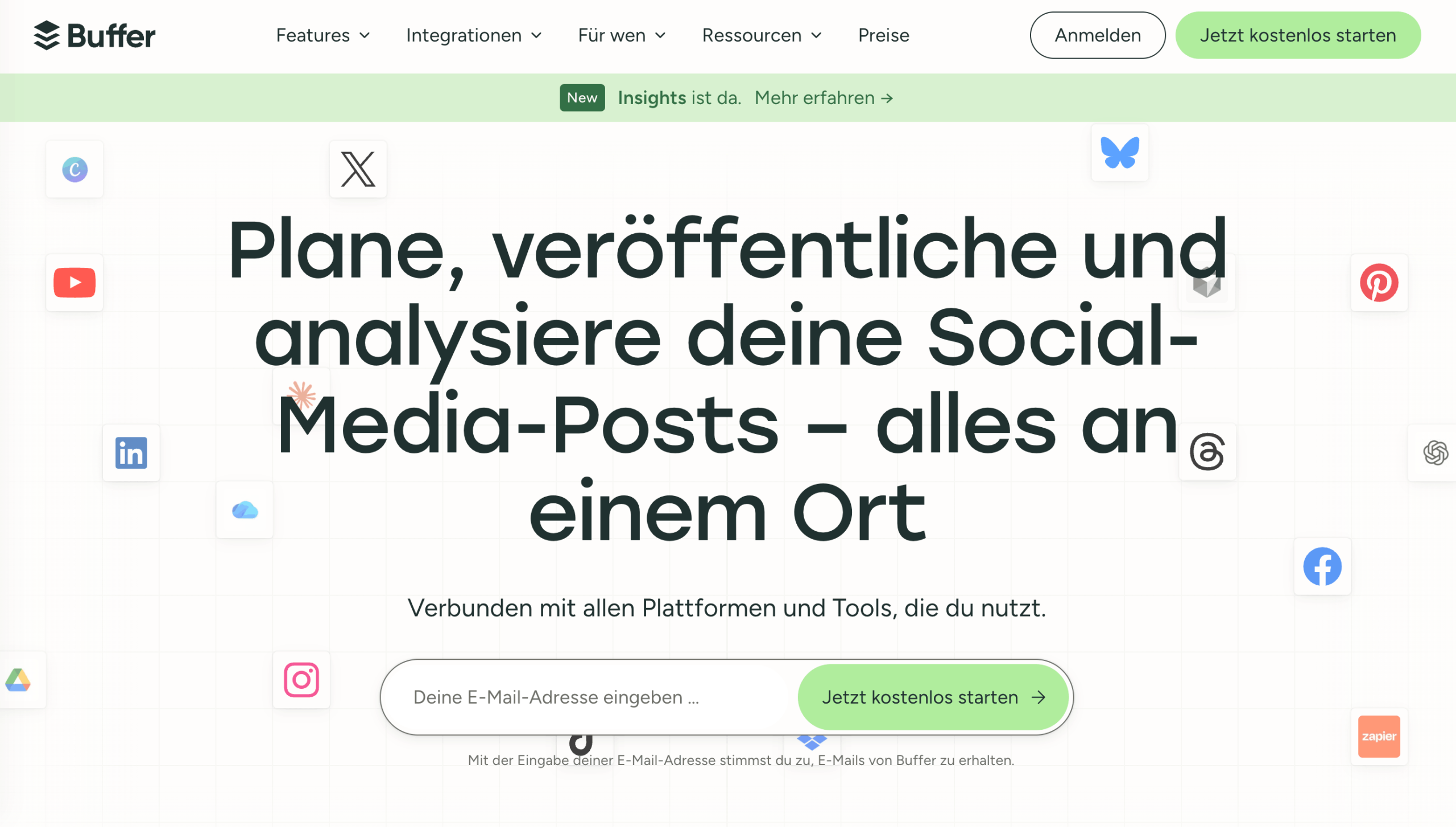 Buffer Homepage Startseite von Buffer
