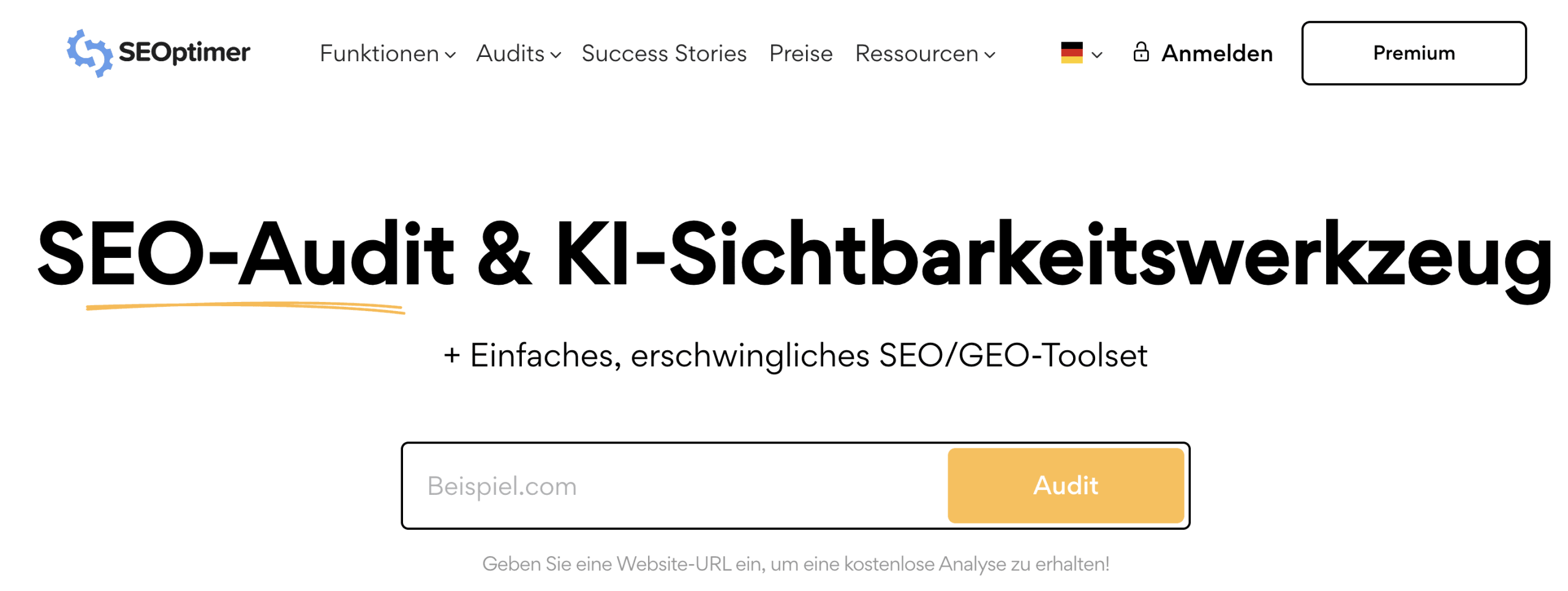 Keyword-Recherche-Tool von Seobility Homepage SEOptimer