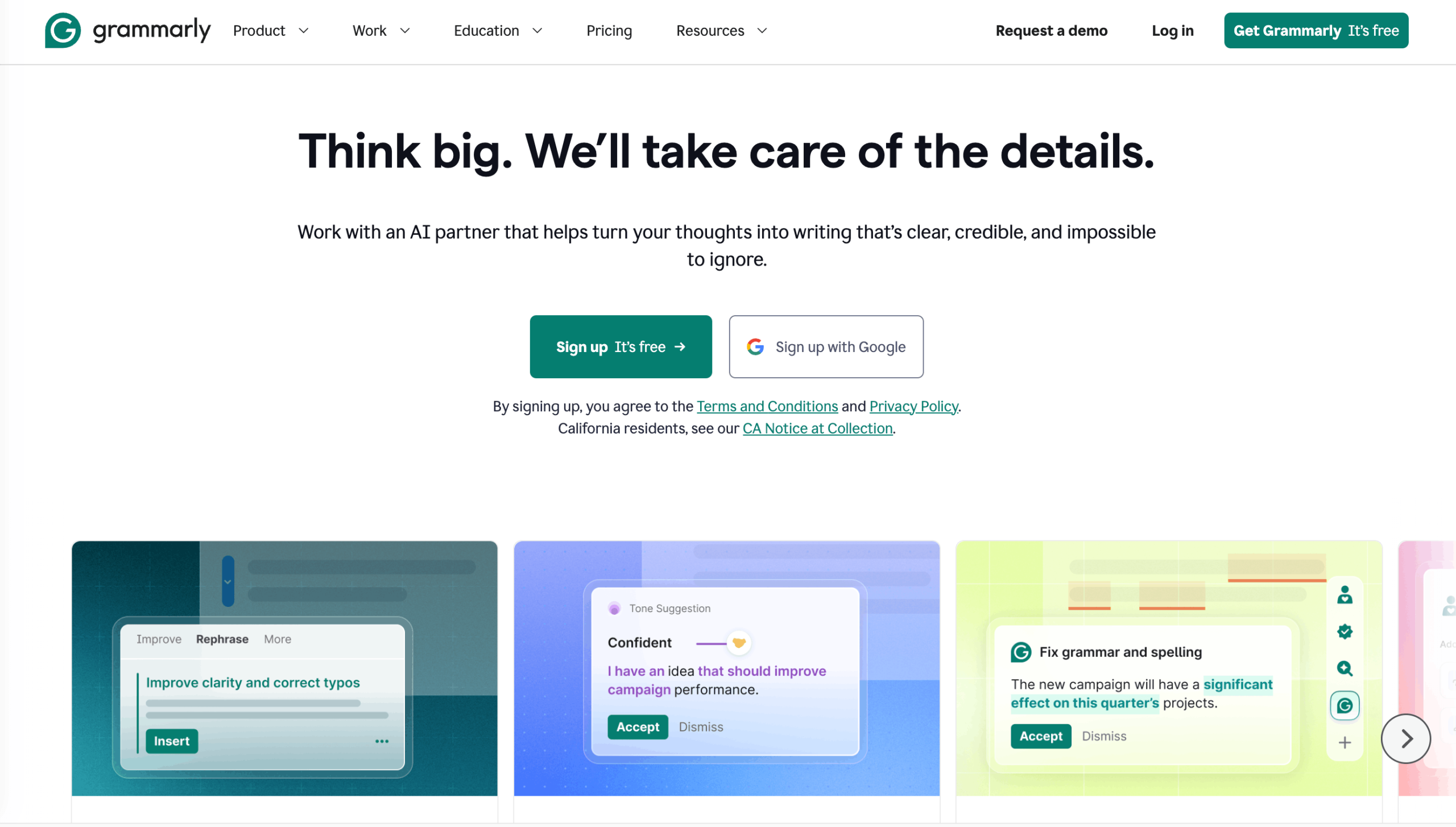 Grammarly Homepage Startseite von Grammarly