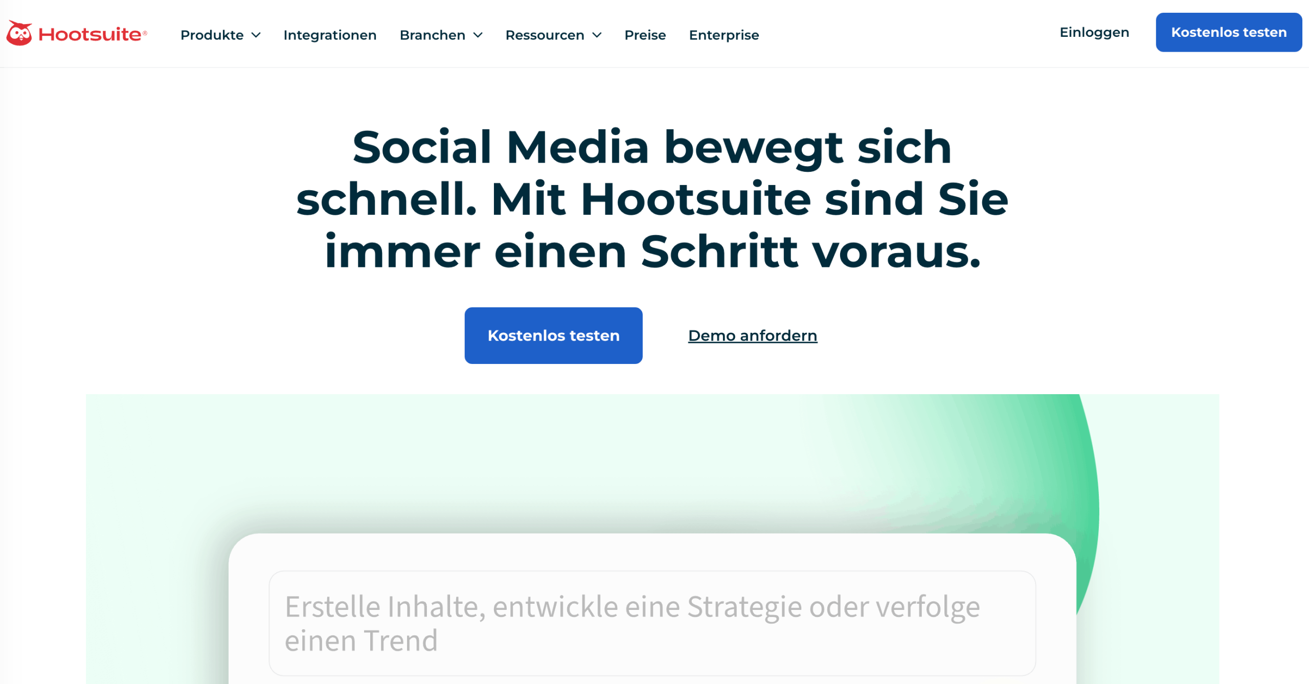 Hootsuite Homepage Startseite von Hootsuite