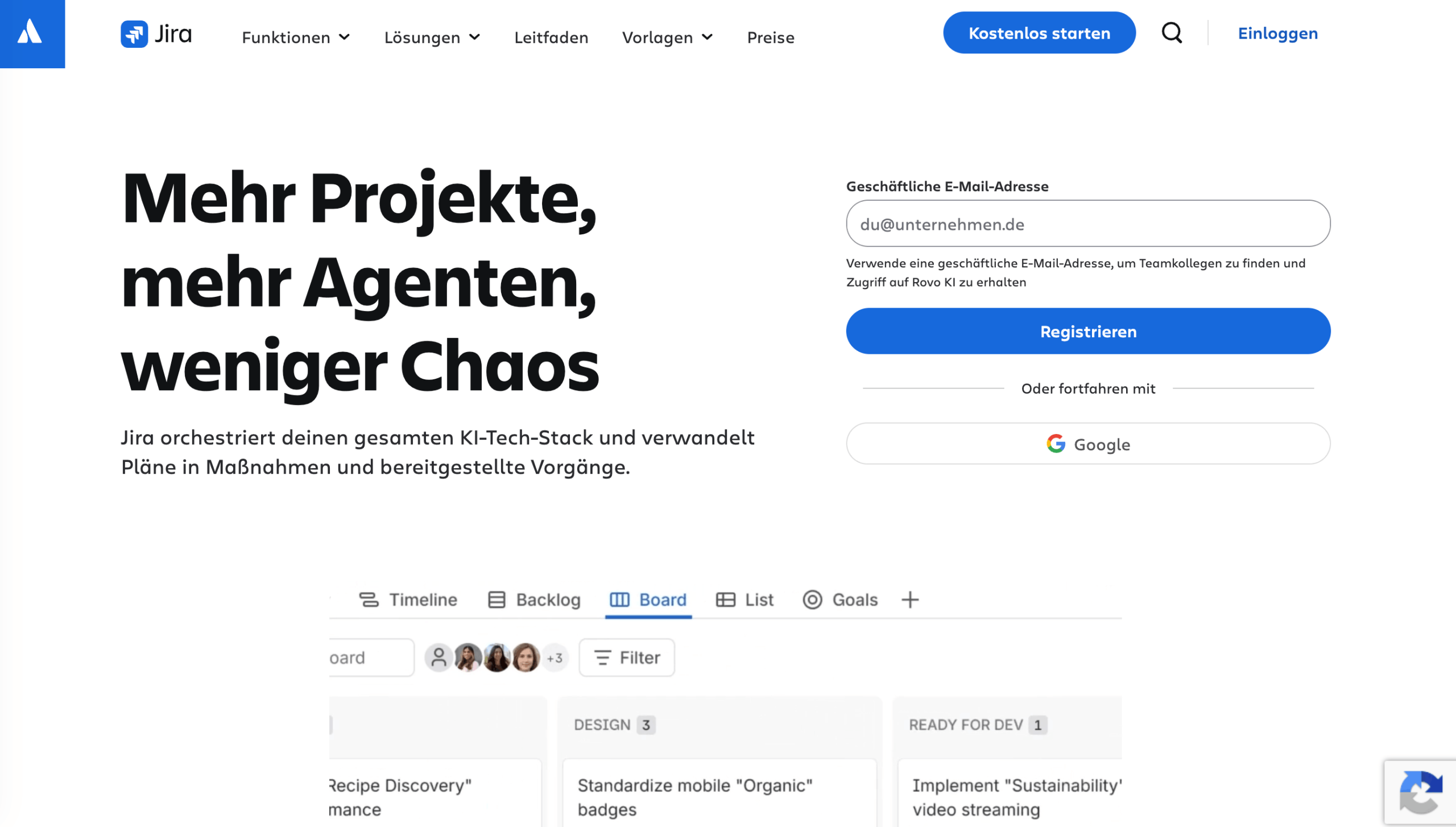 Jira Oberfläche Hauptoberfläche von Jira