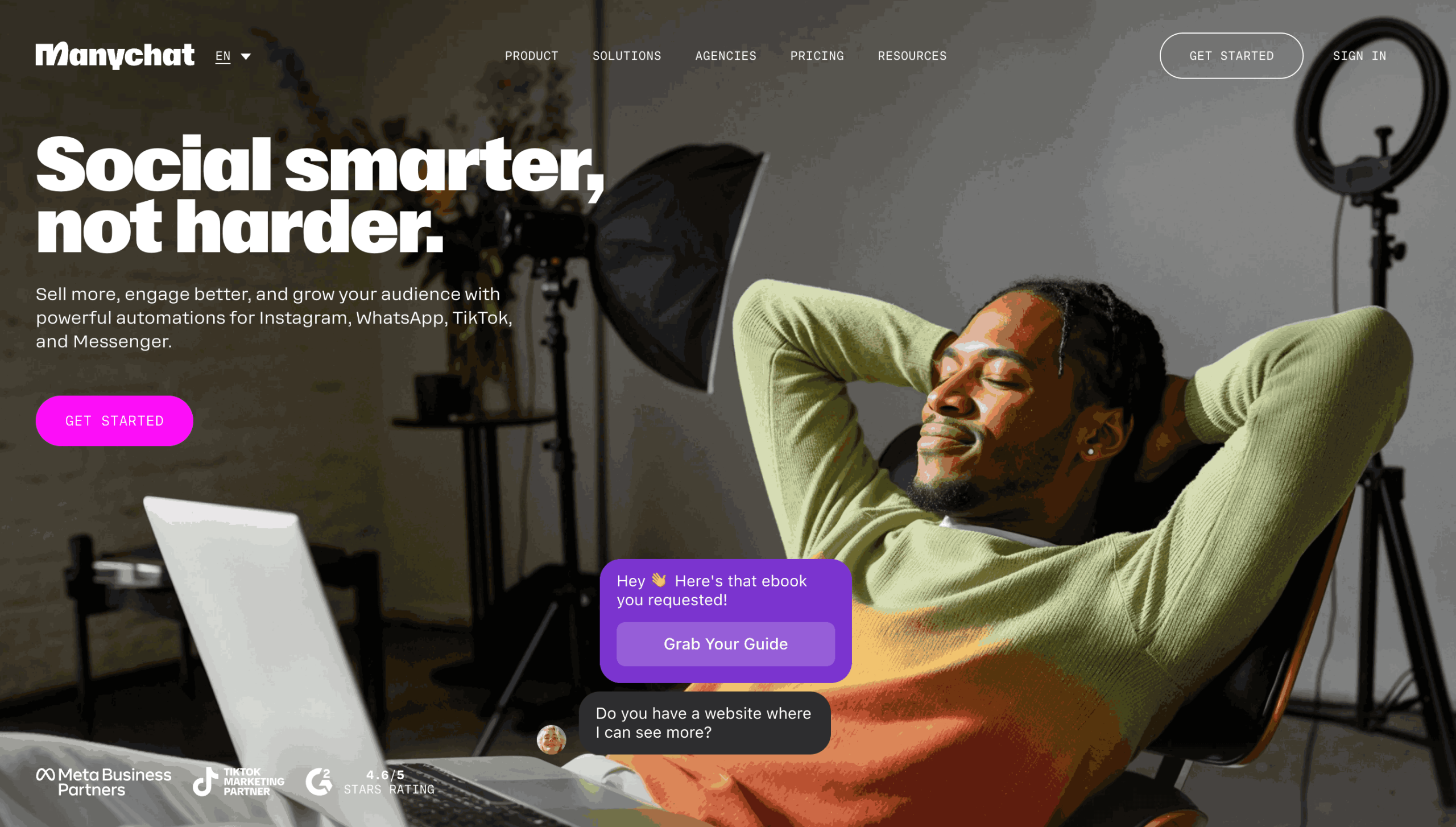 ManyChat Homepage Startseite von ManyChat