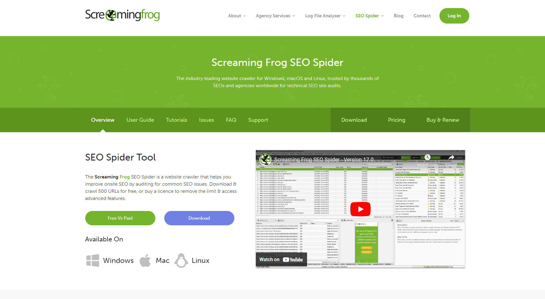 Screaming Frog Homepage Startseite von Screaming Frog