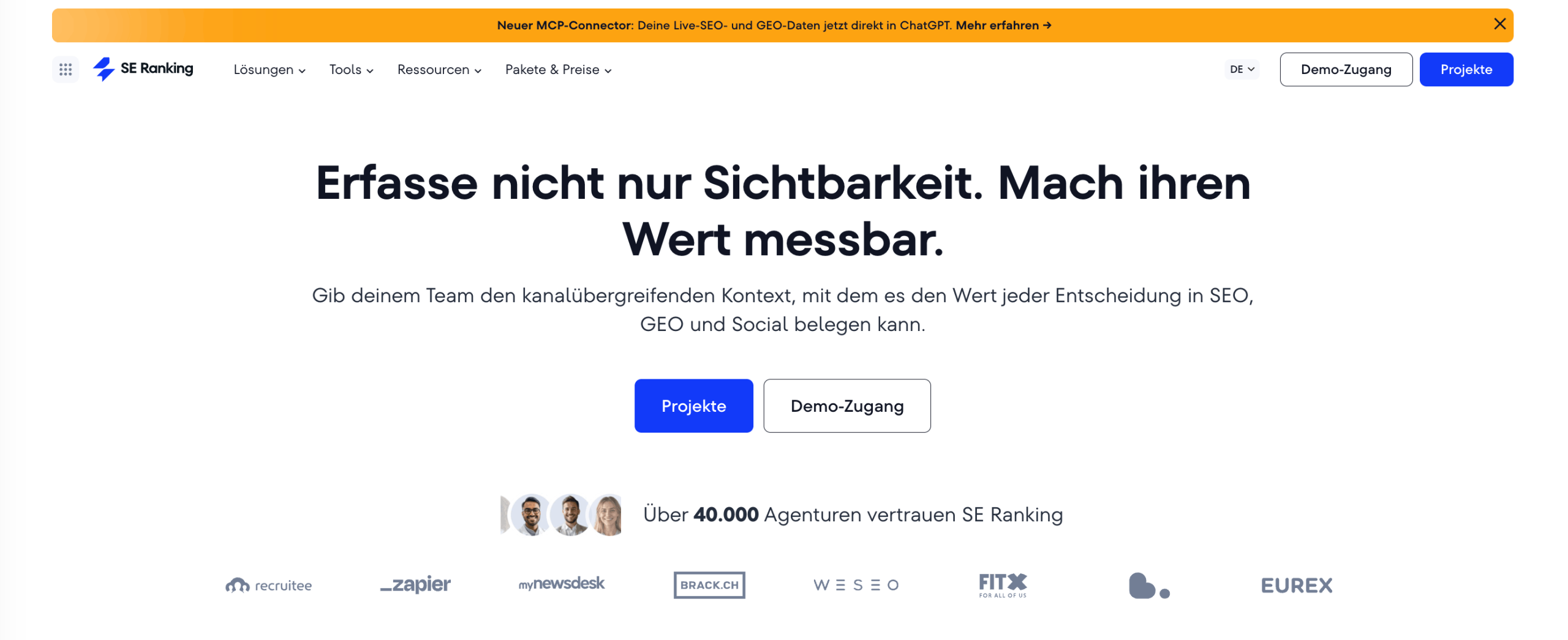 SE Ranking Homepage Startseite von SE Ranking