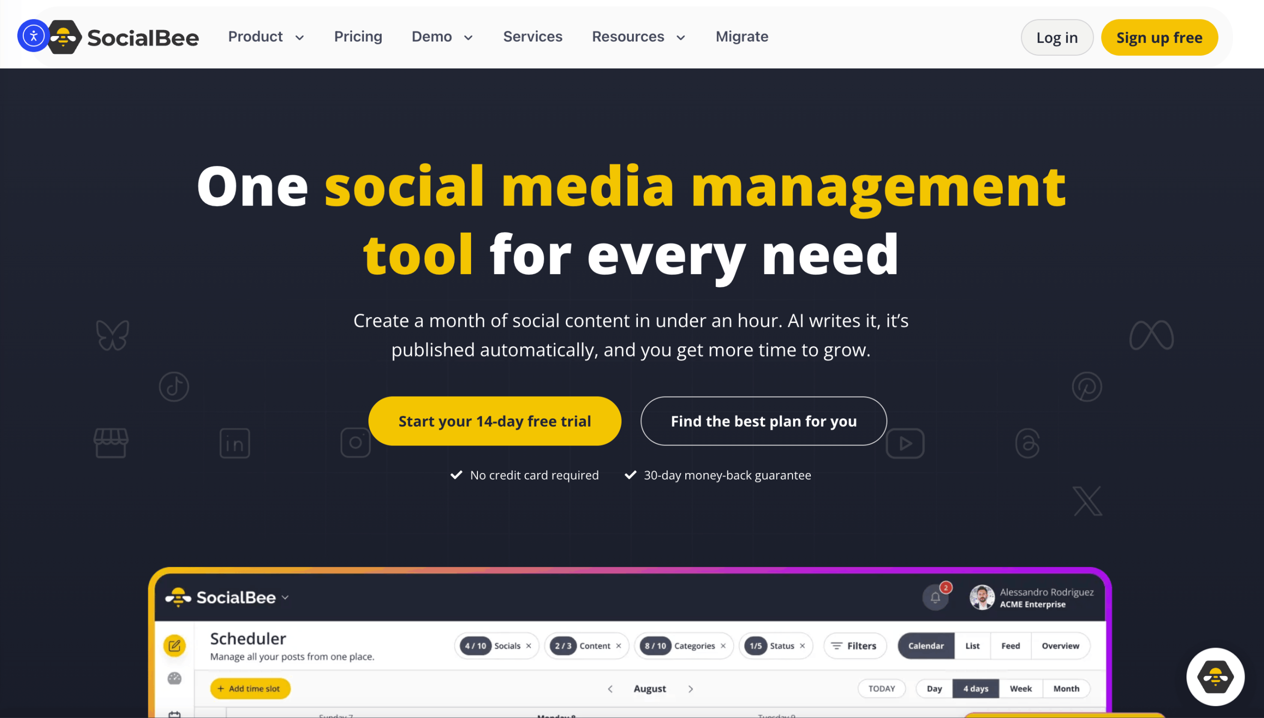 SocialBee Homepage Startseite von SocialBee