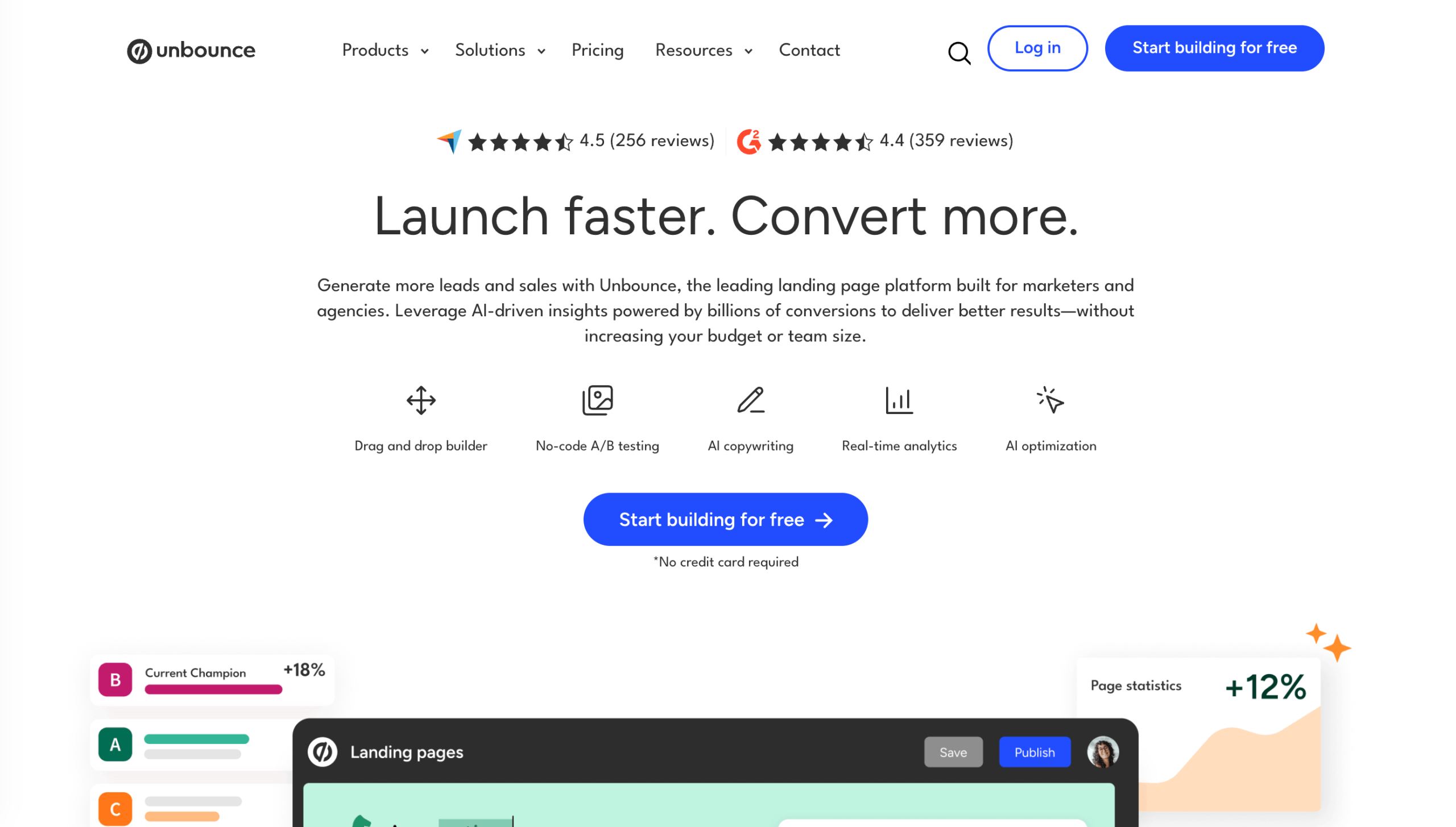 Unbounce Homepage Startseite von Unbounce