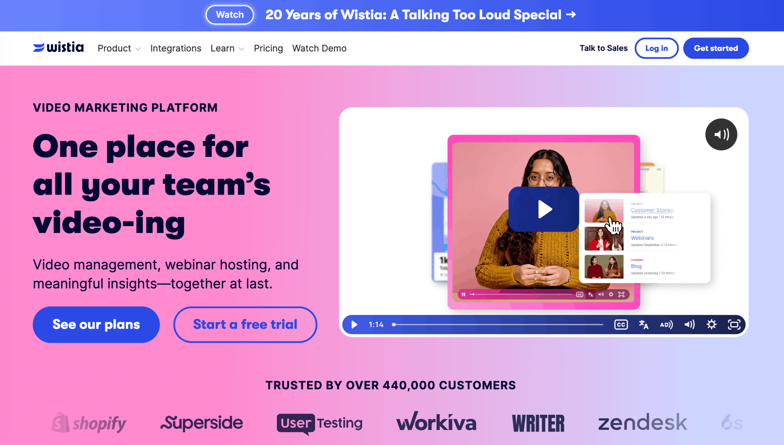 Wistia Homepage Startseite von Wistia