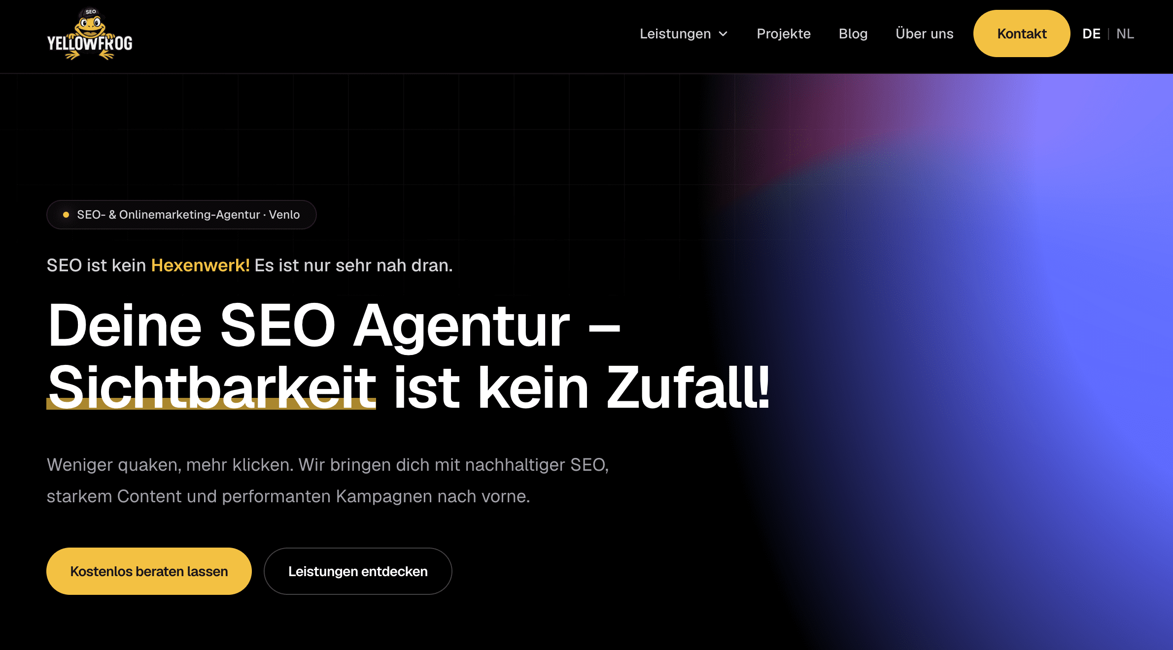 YellowFrog Screenshot der YellowFrog Startseite