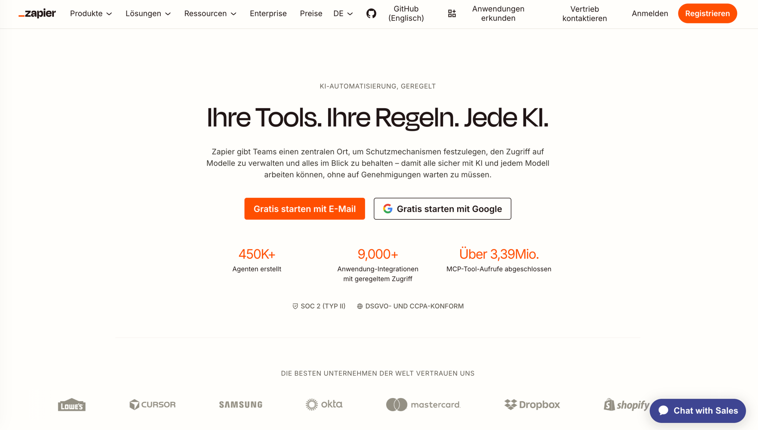 Zapier Homepage Startseite von Zapier
