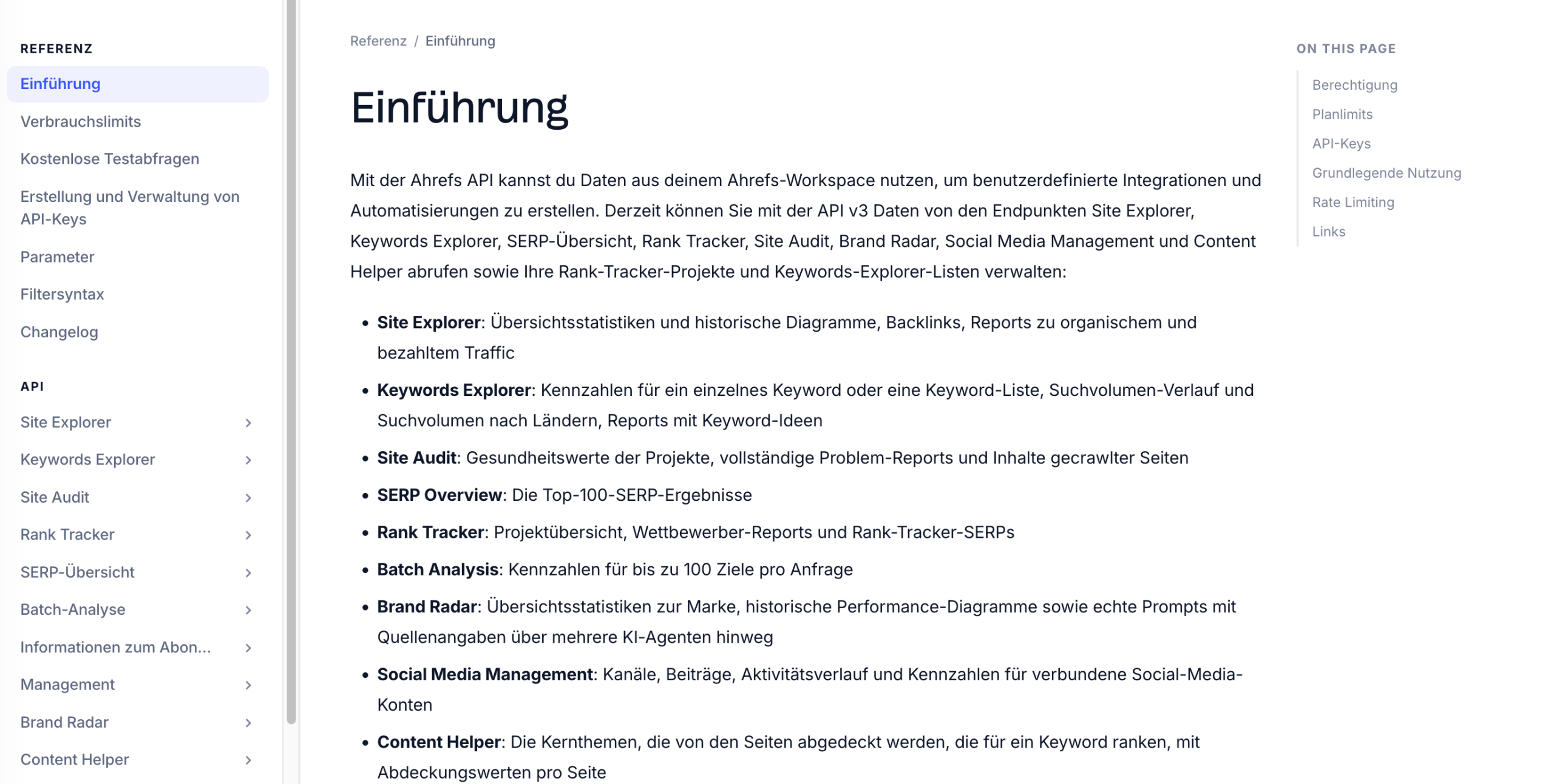 Verbrauch der API-Limits bei Ahrefs Ahrefs API