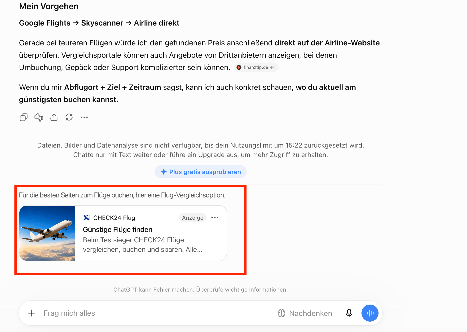 Beispiel für eine ChatGPT-Anzeige ChatGPT Ads