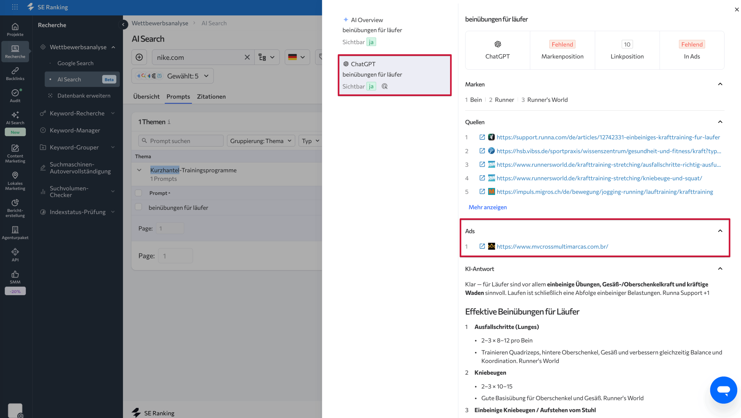 AI Search Ads Tracker von SE Ranking ChatGPT Ads Tracker von SE Ranking