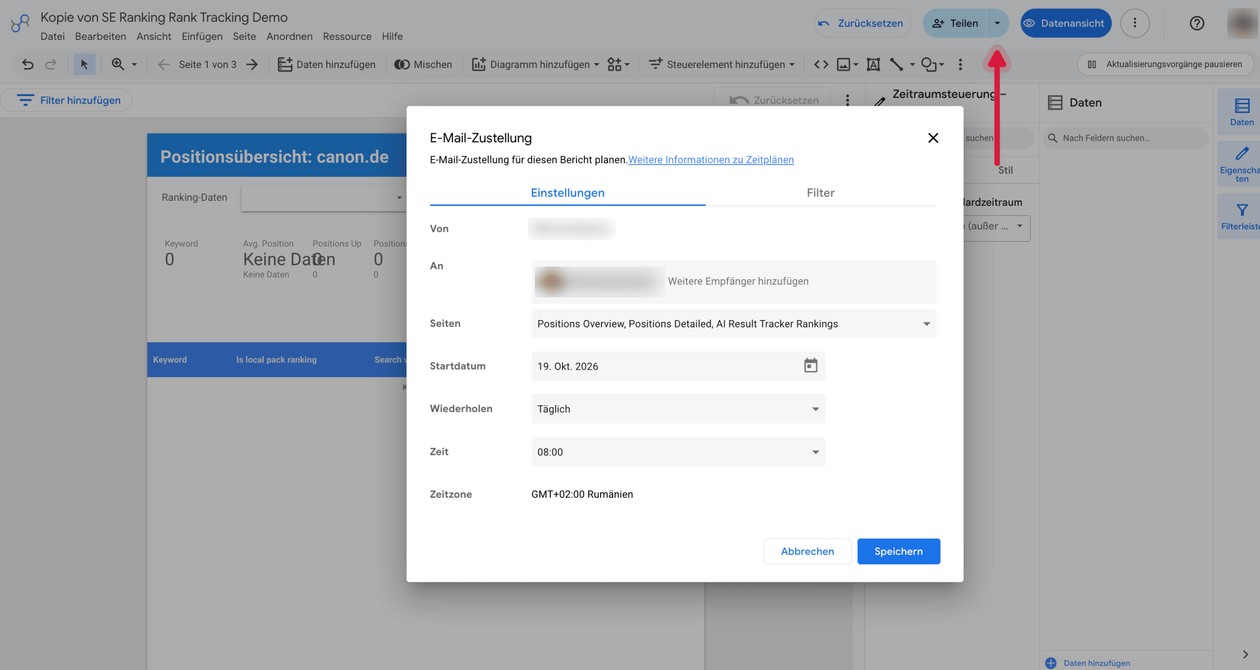 E-Mail-Versand eines Reports in Data Studio planen E-Mail-Versand eines Reports in Data Studio konfigurieren