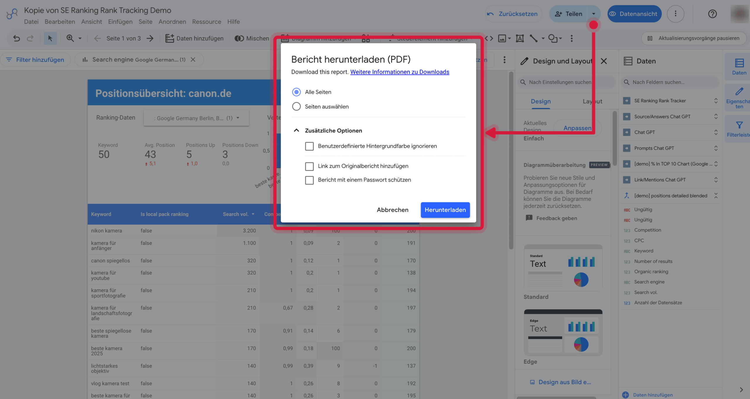 Data-Studio-Report als PDF herunterladen PDF-Download in Data Studio