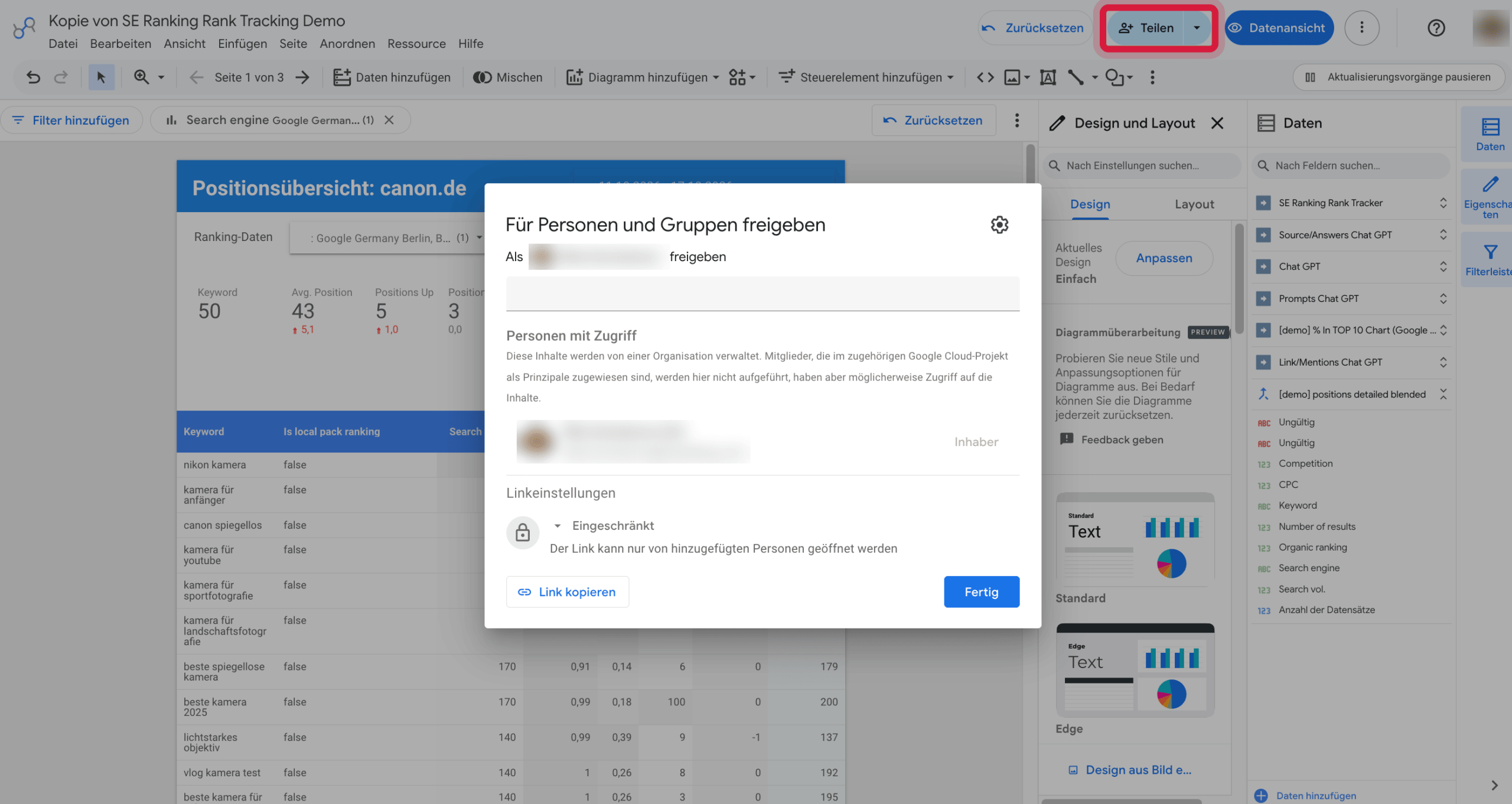 Report in Google Data Studio teilen Optionen zum Teilen von Reports in Data Studio