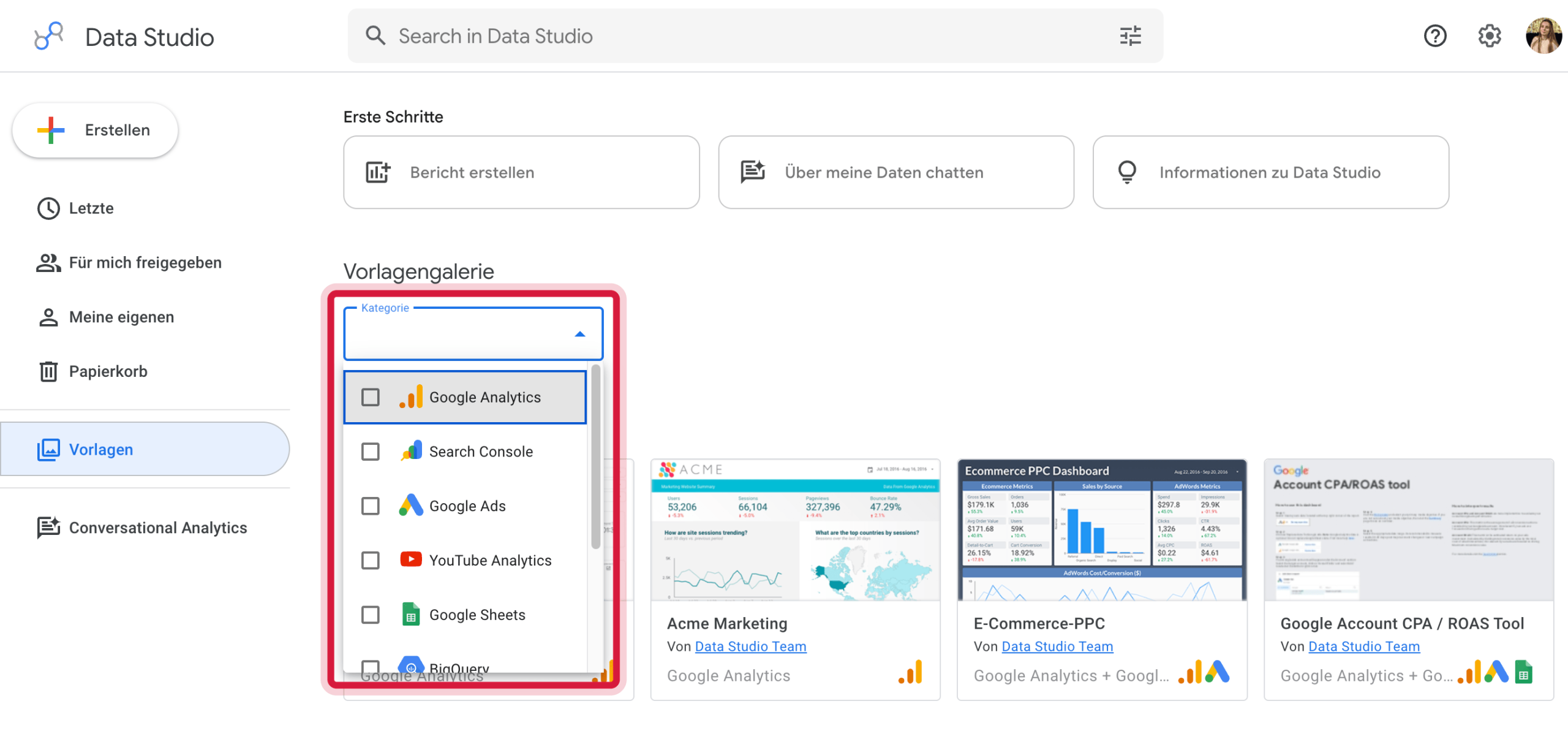 Optionen zur Datenintegration in Google Data Studio Vorlagen und Datenquellen in Google Data Studio