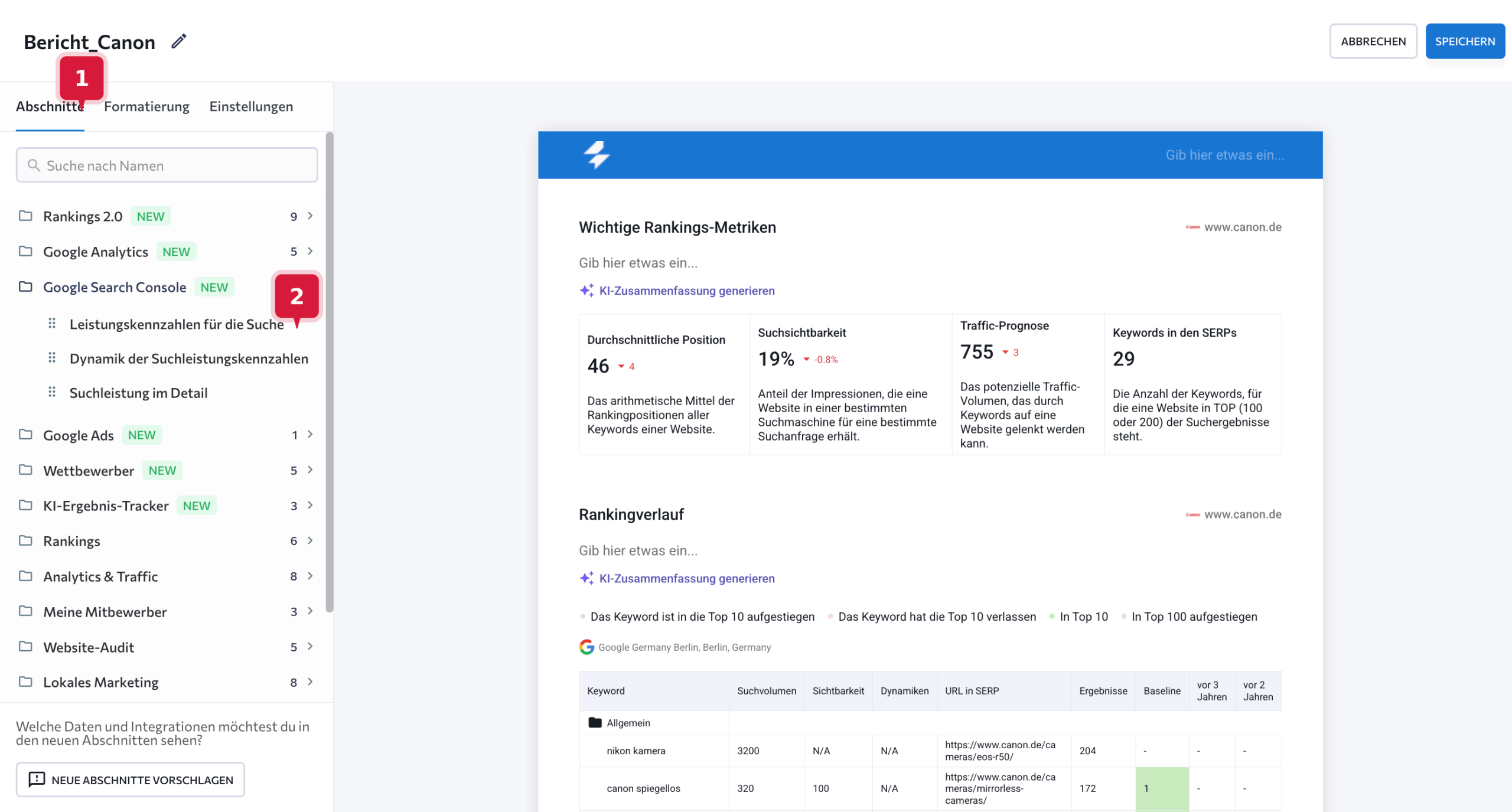 Anpassungsoptionen im SEO-Reporting-Tool von SE Ranking Anpassung im SEO-Reporting-Tool von SE Ranking
