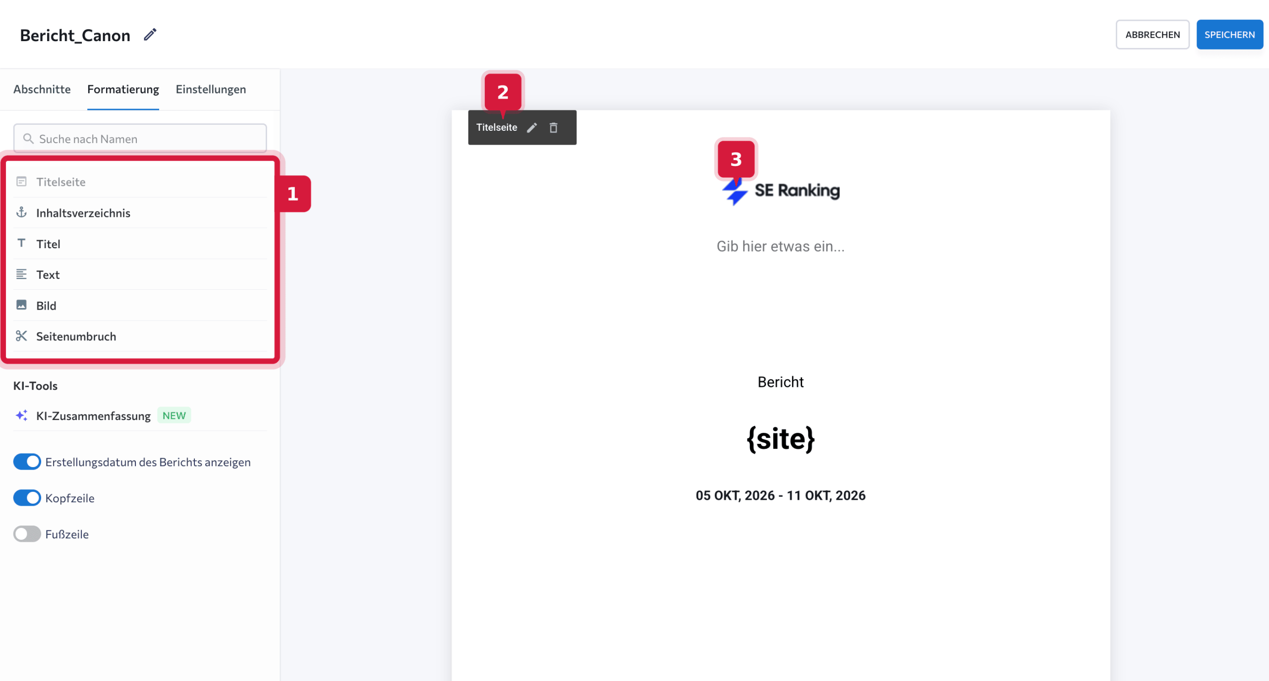 Branding im SEO-Reporting-Tool von SE Ranking hinzufügen Branding-Optionen im SEO-Reporting-Tool von SE Ranking