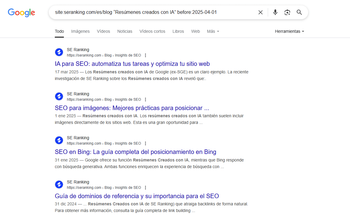 site:seranking.com/es/blog “Resúmenes creados con IA” before:2025-04-01