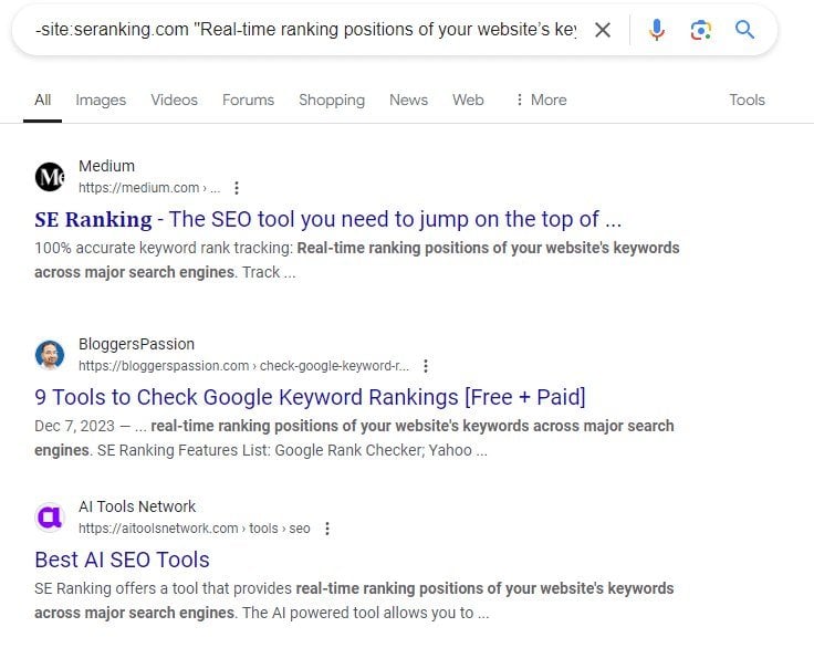 -site:seranking.com "Real-time ranking positions of your website’s keywords across major search engines"