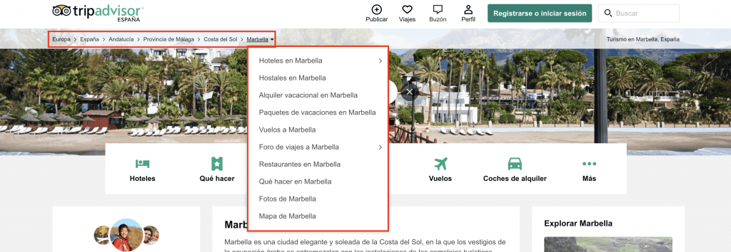 Breadcrumbs de Tripadvisor