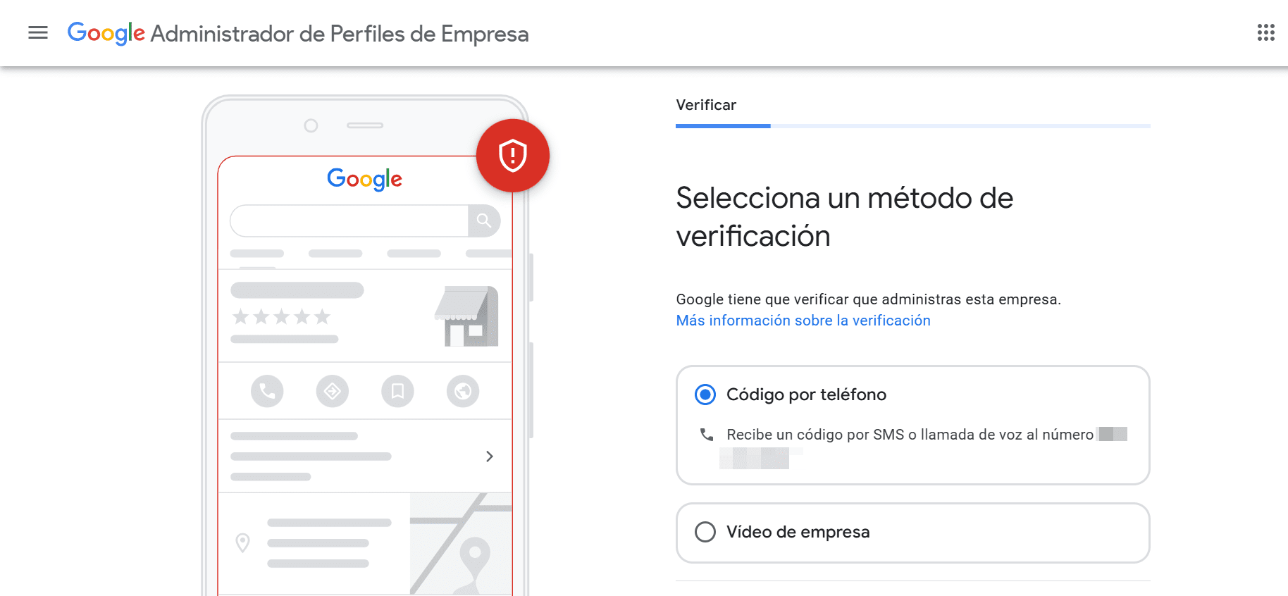 Selecciona un método de verificación