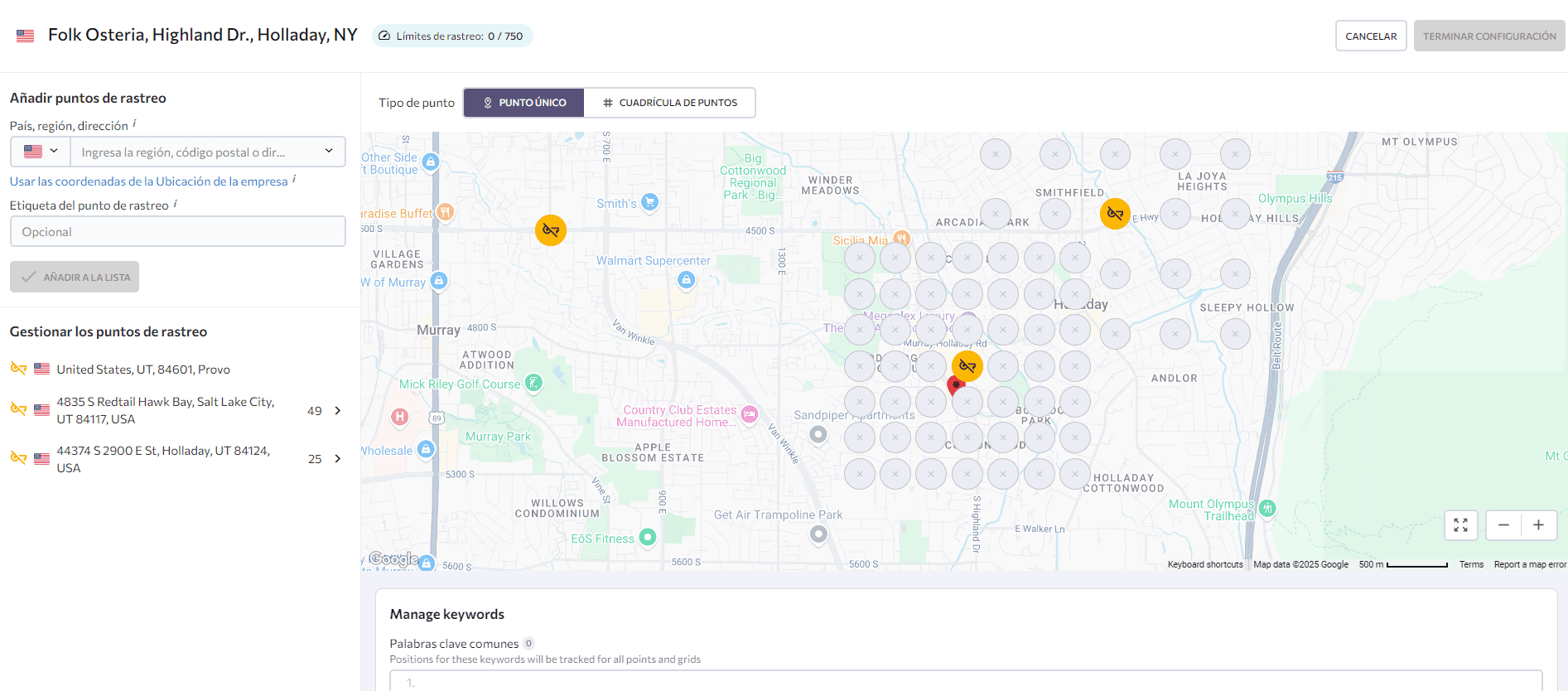 Configuración de la cuadrícula de búsqueda local