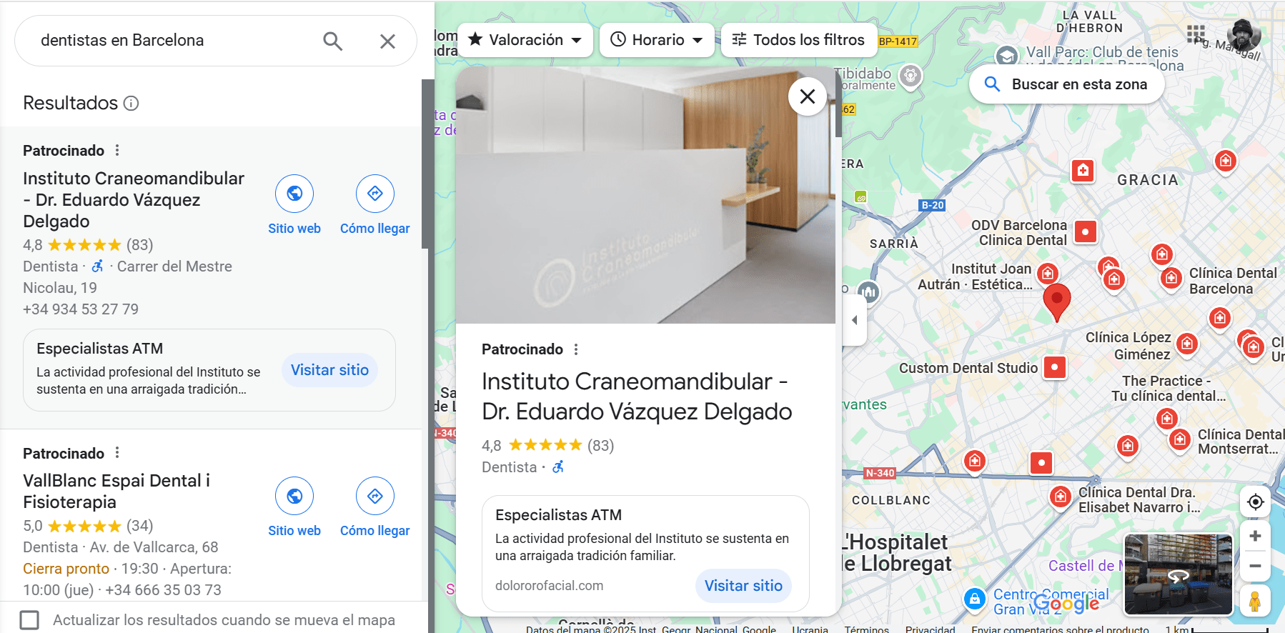 Ejemplo de anuncios en Google Maps