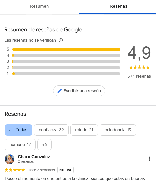 Ejemplo de reseñas en Google Maps