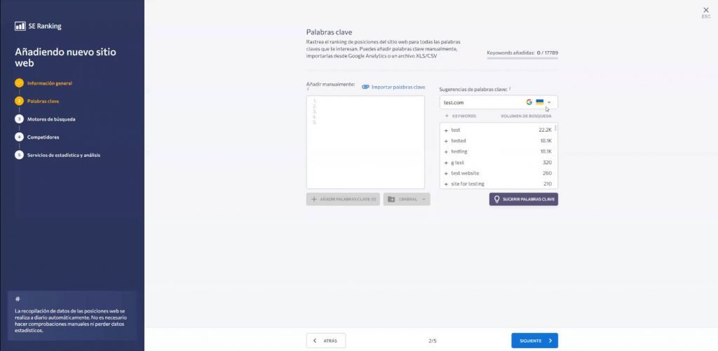 añadir palabras clave a un proyecto
