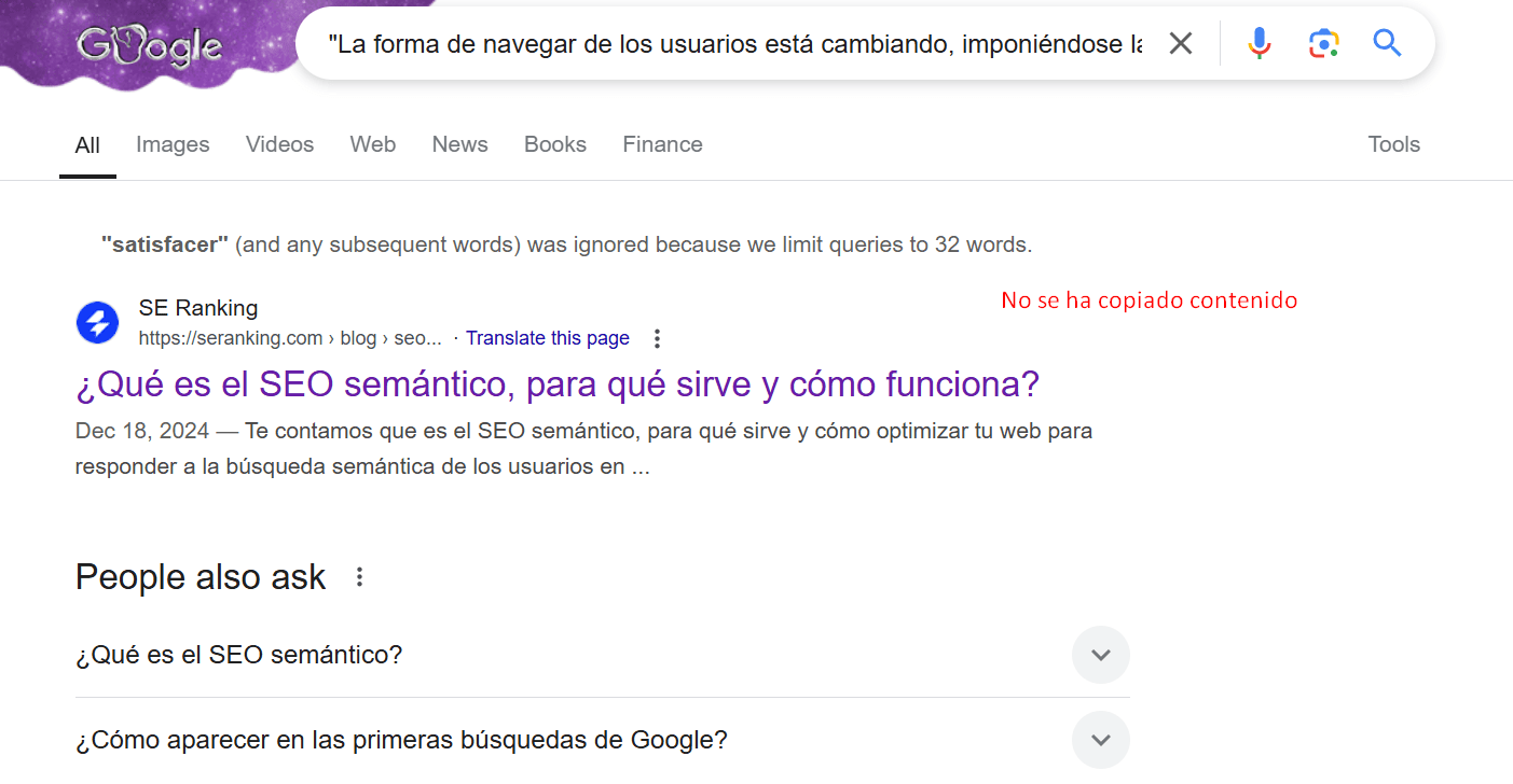 Fragmento de texto en una búsqueda de Google