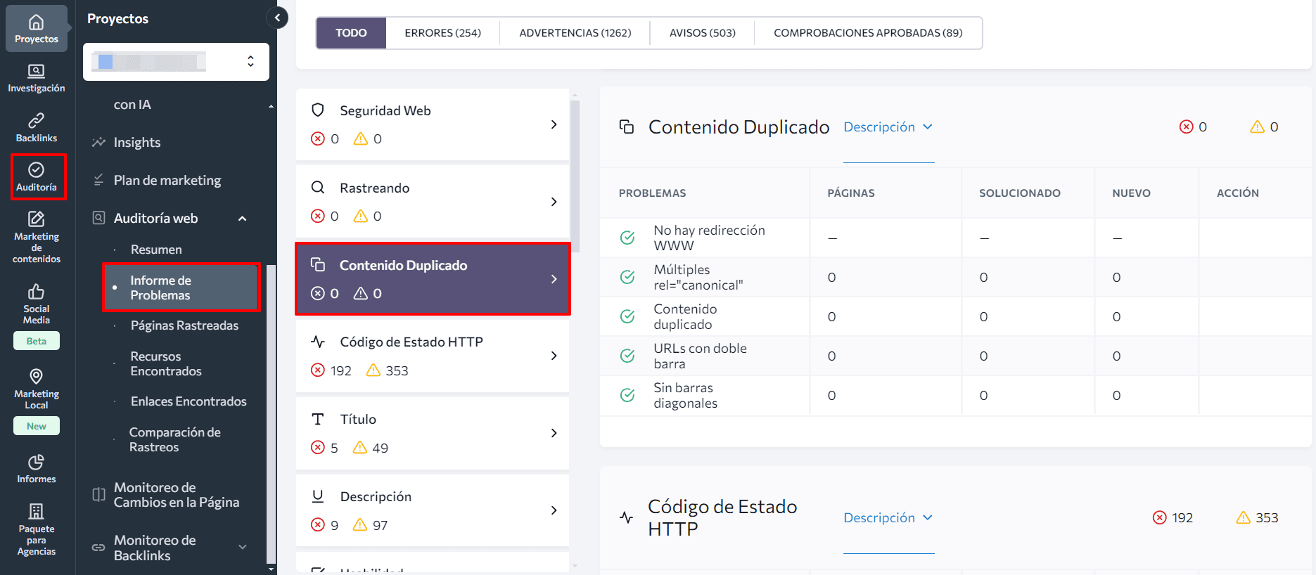 Problemas de contenido duplicado en la auditoría del sitio web