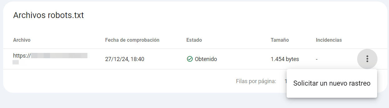 robots.txt reescaneado en GSC
