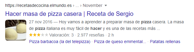Ejemplo resultado de snippet para búsqueda "receta pizza"