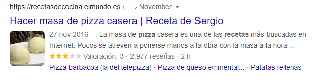 Ejemplo resultado de snippet para búsqueda "hacer pizza"