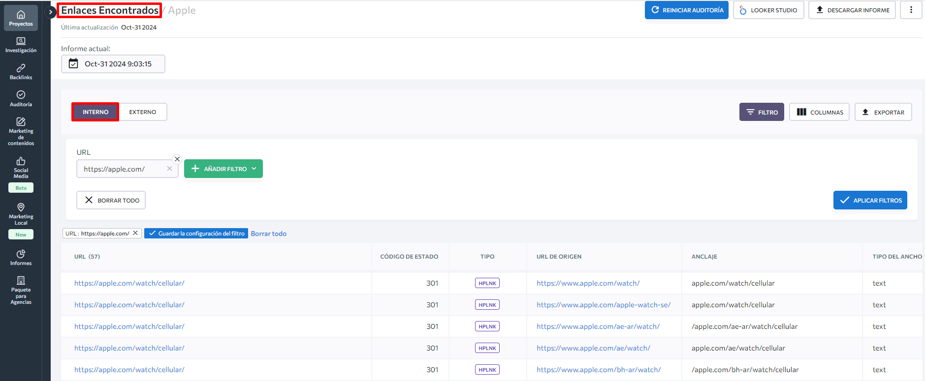 Enlaces internos en la auditoría del sitio web