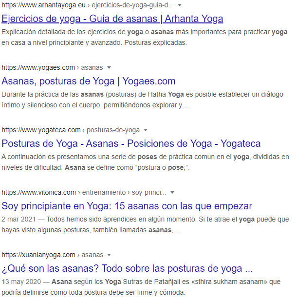 Búsqueda en Google Yoga Asanas