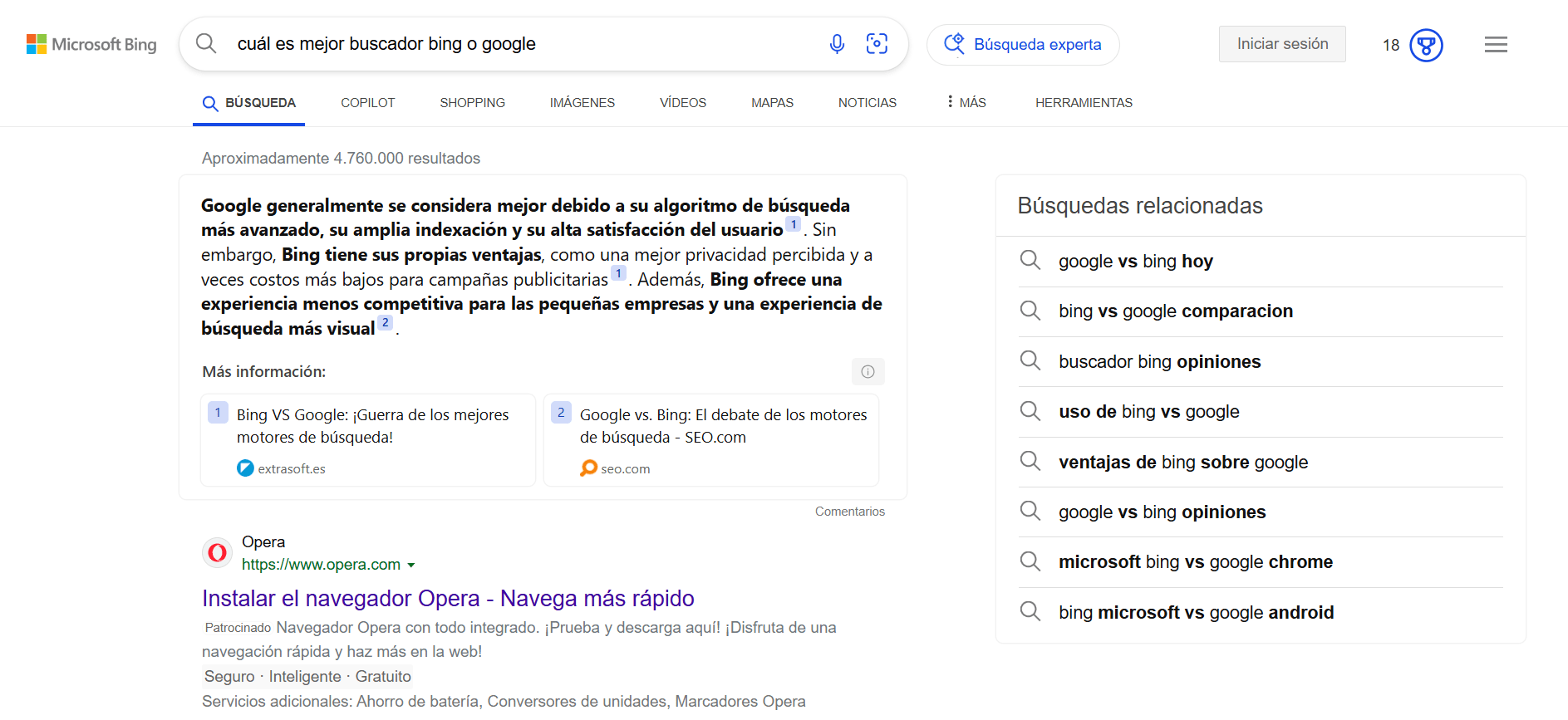 Captura de pantalla de la búsqueda-personalizada de Bing