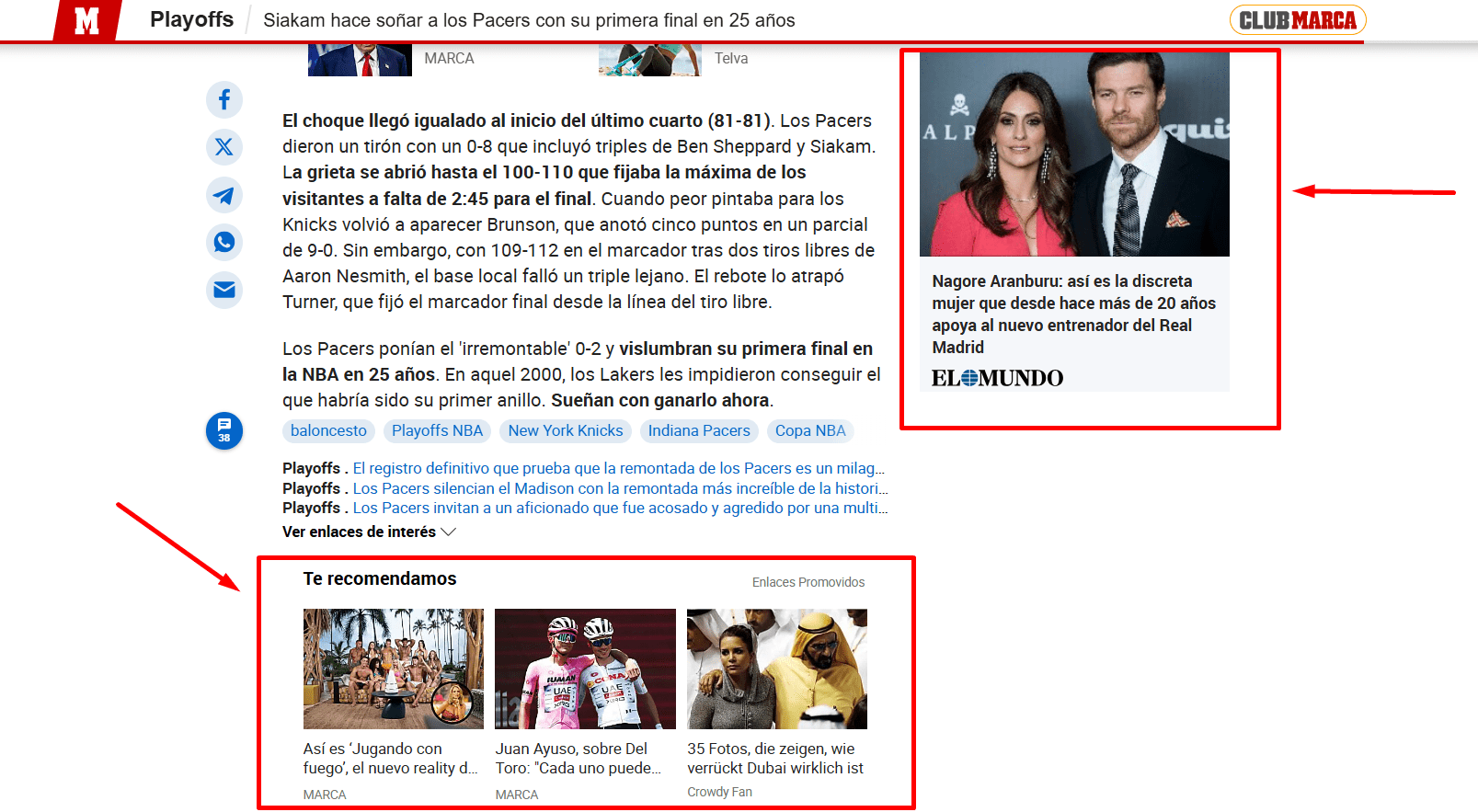 Enlaces de navegación en las páginas de categoría