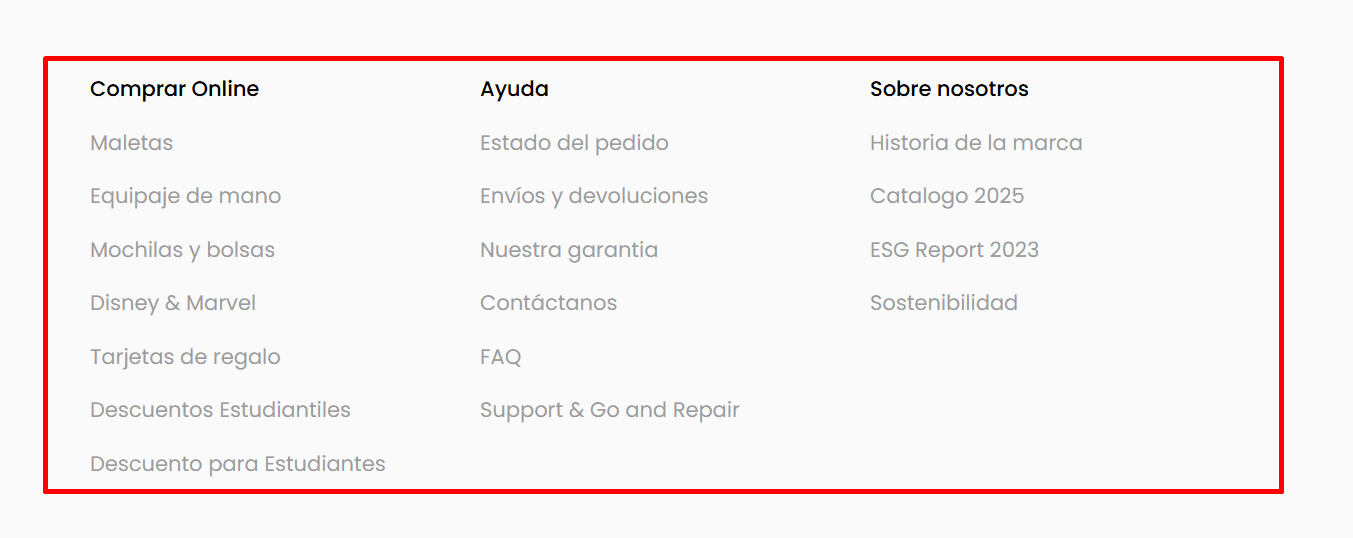 Menú en el footer 