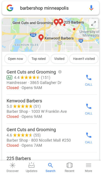 Paquete local de Google con mapa