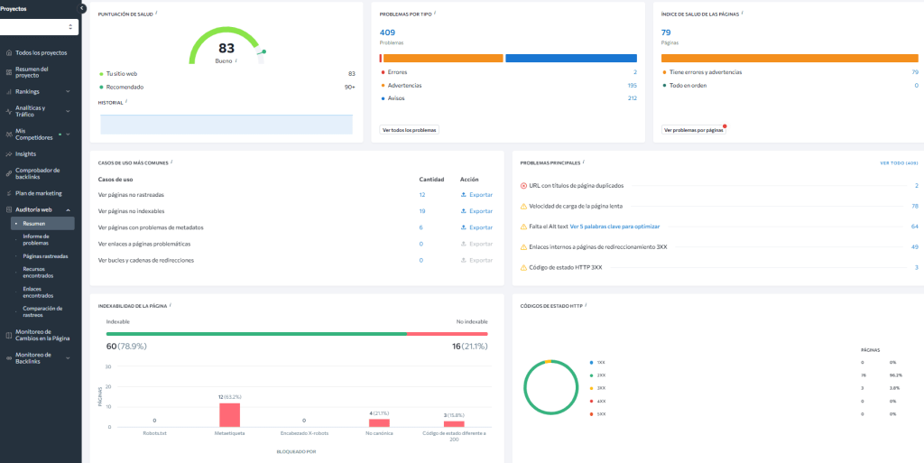 Herramienta de auditoría web de SE Ranking para SEO técnico