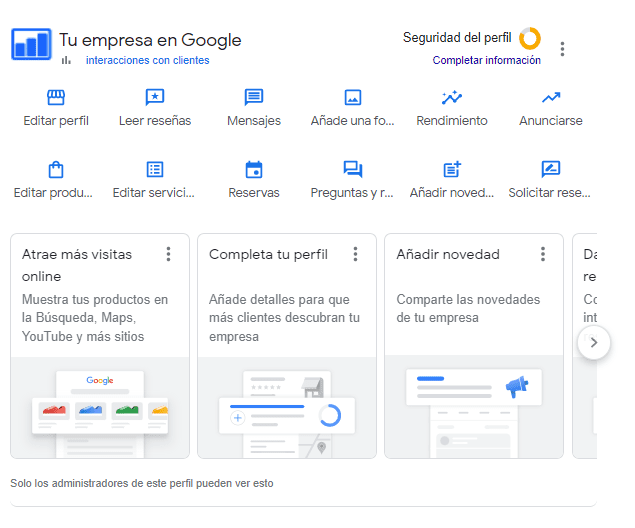 Acceso a Google Business Profile desde el buscador