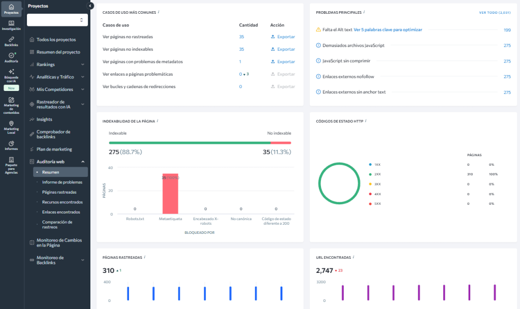 Comprobador de Indexación» de SE Ranking Indexación con la auditoría web