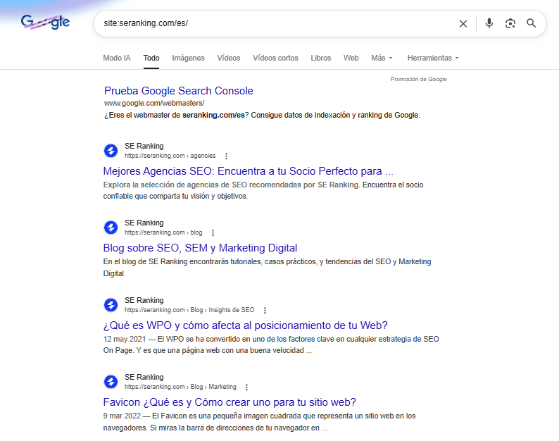 Comprobar indexación de un sitio web Comprobar indexación de un sitio web