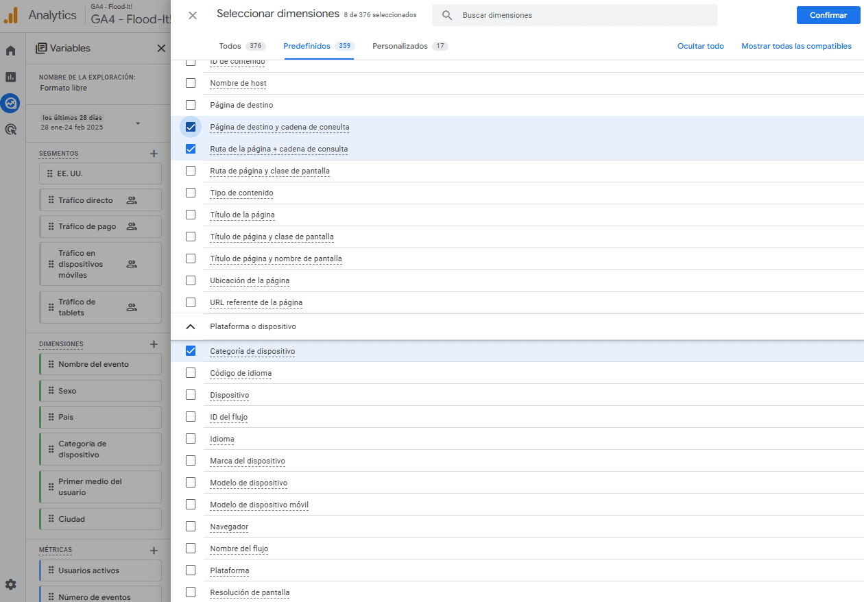 Seleccionar dimensiones en GA 4