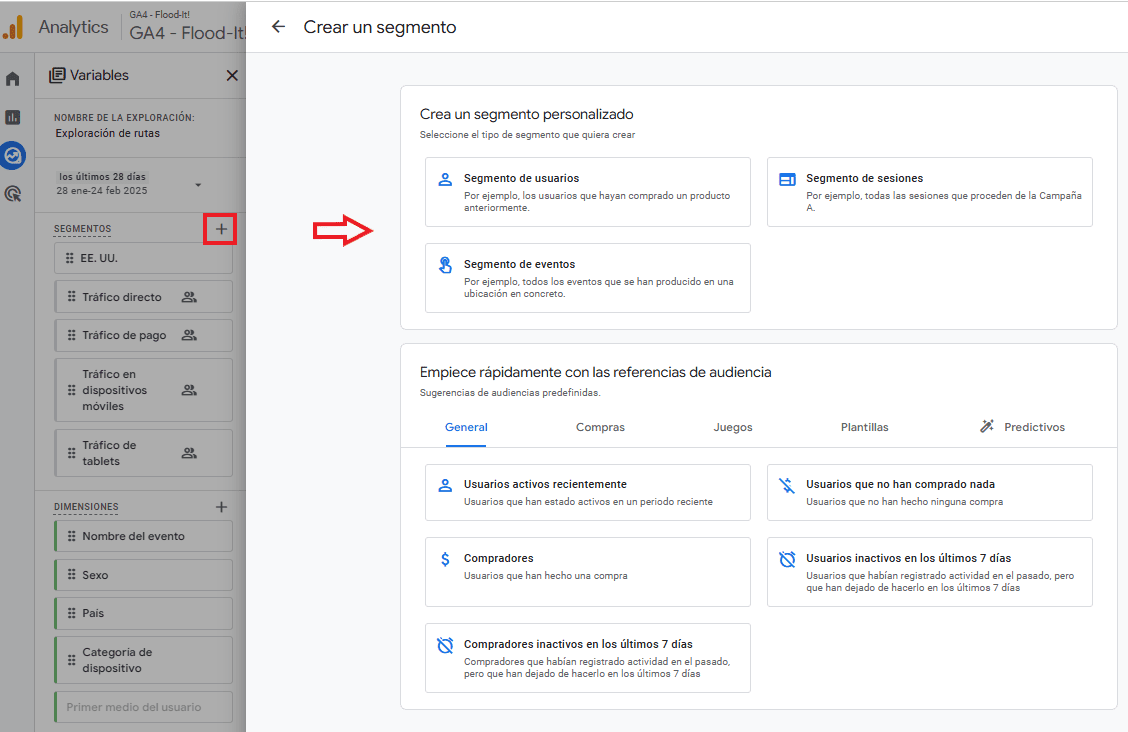 Crea nuevos segmentos en GA4